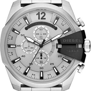 Diesel Herren Mega Chief Chronograph, 51 mm Gehäusegröße Edelstahluhr