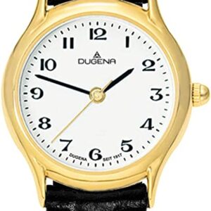 DUGENA Damen-Armbanduhr 1626311 Vintage, Quarz, weißes Zifferblatt, Edelstahlgehäuse, Mineralglas, Lederarmband, Dornschließe, 3 bar