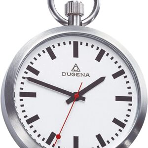 DUGENA Herren-Taschenuhr 4288025-1 Lepine, Quarz, weißes Zifferblatt, Edelstahlgehäuse, Mineralglas, inklusive Kette