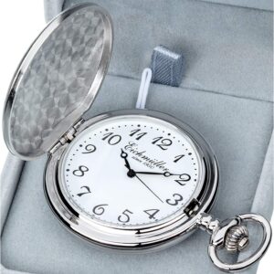 Eichmüller Savonnette Quartz Taschenuhr aufklappbar mit Karabiner Kette und Box