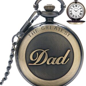 Herren-Taschenuhr, Vintage-Stil, Quarzuhr mit Kette, mit römischen Ziffern für den tollsten Vater, Großvater/Opa – Retro-Geschenk zum Geburtstag…