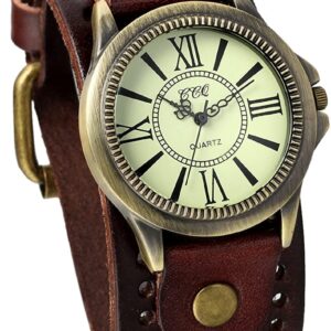 JewelryWe Damen Armbanduhr Vintage Casual Analog Quarz Leder Band Uhr mit römischen Ziffern Zifferblatt