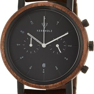 KERBHOLZ Holzuhr – Classics Collection Johann analoge Quarz Uhr für Herren Gehäuse und verstellbares Armband aus massivem Naturholz, Durchmesser 45mm