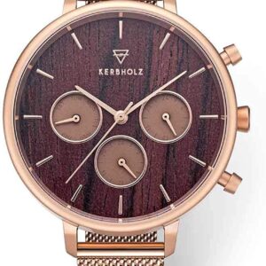 KERBHOLZ Holzuhr – Elements Collection Helene Quarz Damenuhr, Multifunktions Uhr analog,Naturholz Ziffernblatt, Ø 38mm