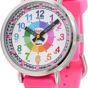 KIDDUS Lern Armbanduhr für Kinder, Jungen und Mädchen. Analoge Armbanduhr mit Zeitlernübungen, japanischen Quarzwerk, gut lesbar, um ganz leicht zu…