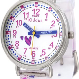KIDDUS Lern Armbanduhr für Kinder, Jungen und Mädchen. Analoge Armbanduhr mit Zeitlernübungen, japanischen Quarzwerk, gut lesbar, um ganz leicht zu…