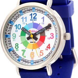 KIDDUS Lern Armbanduhr für Kinder, Jungen und Mädchen. Analoge Armbanduhr mit Zeitlernübungen, japanischen Quarzwerk, gut lesbar, um ganz leicht zu…