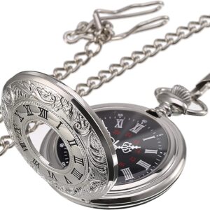 Klassische römische Ziffern Silber Quarz Taschenuhr mit Kette