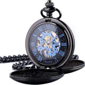 ManChDa® Klassiker Taschenuhr Retro-Zifferblatt mit römischen Ziffern Steampunk Skelett Mechanisch Zarte Bewegung für Männer Frauen mit Kette +…