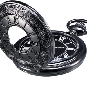 Mudder Quarz-Taschenuhr mit römischen Ziffern, Vintage-Stil, mit Kette