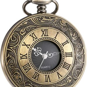 Mudder Quarz-Taschenuhr mit römischen Ziffern, Vintage-Stil, mit Kette