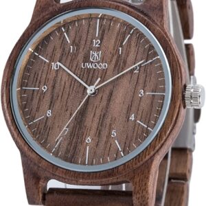 MUJUZE Herren Holzuhr Holz Armbanduhr Damen Analoge Quarz 40mm Sandelholz Leichte Stille