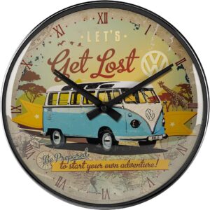 Nostalgic-Art Retro Wanduhr, Volkswagen Bulli – Let’s Get Lost – VW Bus Geschenk-Idee, Große Küchenuhr, Vintage-Design zur Dekoration, Ø 31 cm