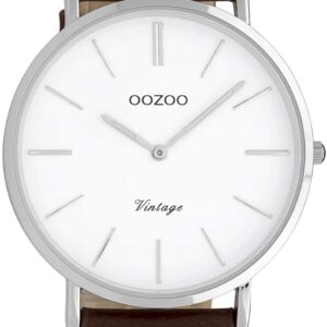 Oozoo Vintage Damenuhr Lederband 40 MM Weiss/Dunkelbraun C9830