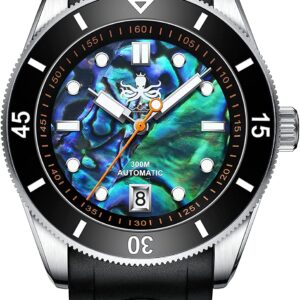 PHOIBOS Automatische Herren-Taucheruhr bis 300m mit Wellenmuster-Zifferblatt und Kautschukarmband Wave Master PY010R
