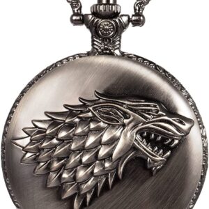 SIBOSUN Taschenuhr Steampunk Wolf Wölfe Muster Mens Chain Box Schwarz Quartz Arabisch Ziffern