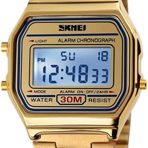 SKMEI Damen Herren Unisex Retro Leichte Armbanduhr Dünne Vintage Watch Zifferblatt: 36*33*9mm – 02 Gold
