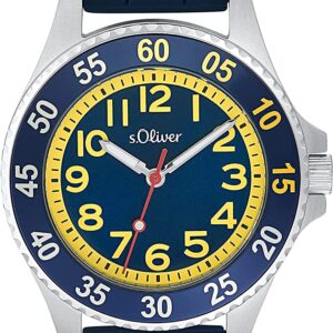 s.Oliver Armbanduhr Jungen Kinder Quarzuhr Analog, mit Silikon Armband, Blau, 3 bar Wasserdicht, Kommt in Uhren Geschenk Box, 2033506