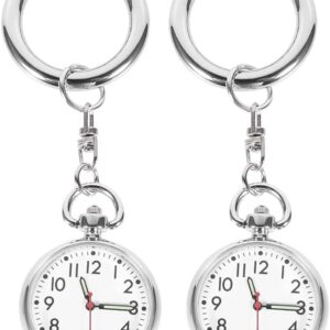STOBOK 2Pc Schlüsselring Uhr Öffnen Gesicht Schlüsselbund Taschenuhr Tragbare Silber Minimalistischen Einfache Hängende Uhr für Frauen Mann