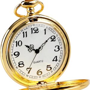Taschenuhr Gold mit Kette Edelstahl Antike im Vintage-Stil Quarz Uhr Geschenk für Herren Damen Opa Vater Männer