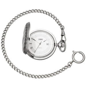 Taschenuhr Quarz Analog verchromt Datum Sprung-Deckel