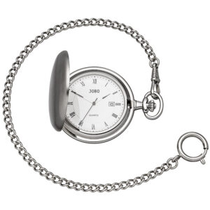 Taschenuhr Quarz Analog verchromt Datum Sprung-Deckel