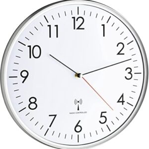 TFA Dostmann Analoge Wanduhr Funk, hohe Genauigkeit, Funkuhr, weiß/silber, 60.3514