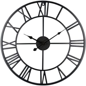 YORKING Große Wanduhr im Vintage-Stil 60cm Schwarz Rund Metall Wanduhr mit Römischen Ziffern Batteriebetrieben Hängeuhren Geräuschlos Nicht Tickend…