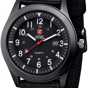 Zeiger Herren Uhr Grün Analog Quarzwerk mit Nylon Armband Datumanzeiger Sport