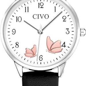 CIVO Damenuhr Lederarmband Armbanduhr Damen Analog Quarz Elegant Uhren Damen mit Zahlen Kleid Wasserdicht Mode Geschenke für Frauen