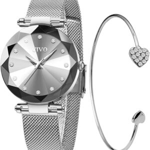 CIVO Damenuhr Set Minimalistisch Armreif Wasserdicht Armbanduhr Damen Edelstahl Armband Mode Kleid Elegant Beiläufig Designer Quarzuhr Uhr und Armband Set Damen