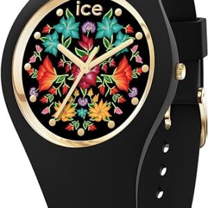 Ice-Watch – ICE flower Mexican bouquet – Schwarze Damenuhr mit Silikonarmband – 019206 (Medium)