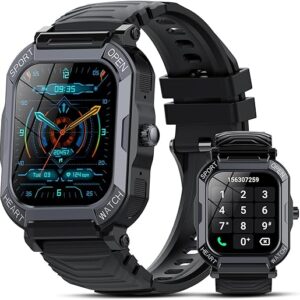 Smartwatch Herren mit Telefonfunktion, 1.85 Zoll Fitnessuhr 113 Sportmodi Uhren Herren mit Schrittzähler Pulsmesser Schlafmonitor, IP68 Wasserdicht Smart Watch Militär Fitness…