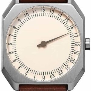 slow Jo 17 - Schweizer unisex Einzeigerarmbanduhr analoge 24 Stundenanzeige Leder silber / dunkelbraun